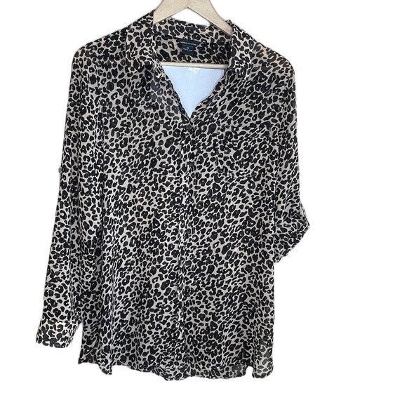Moda international Sheer leopard long sleeve button down collared blouse - Picture 1 of 7